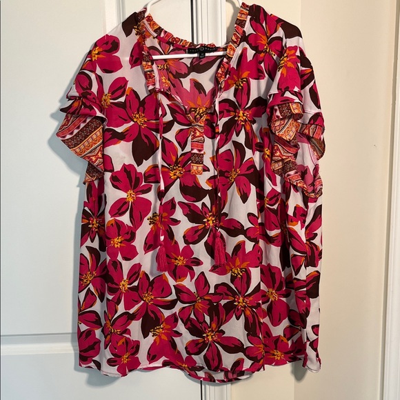 Fred David Tops - Fred David Pink and Brown Floral Blouse